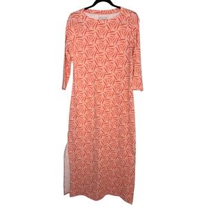 Duffield Lane Small Pink Coral 3/4 Sleeve Cotton Side Leg Slit Summer Dress